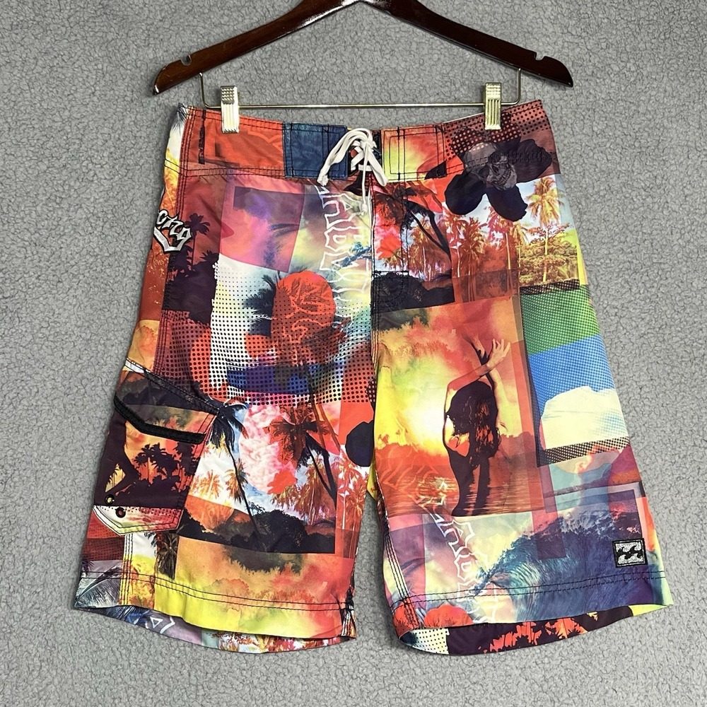 VTG Billabong Swim Trunks Board Shorts Men 31 Y2K Skull Graphic